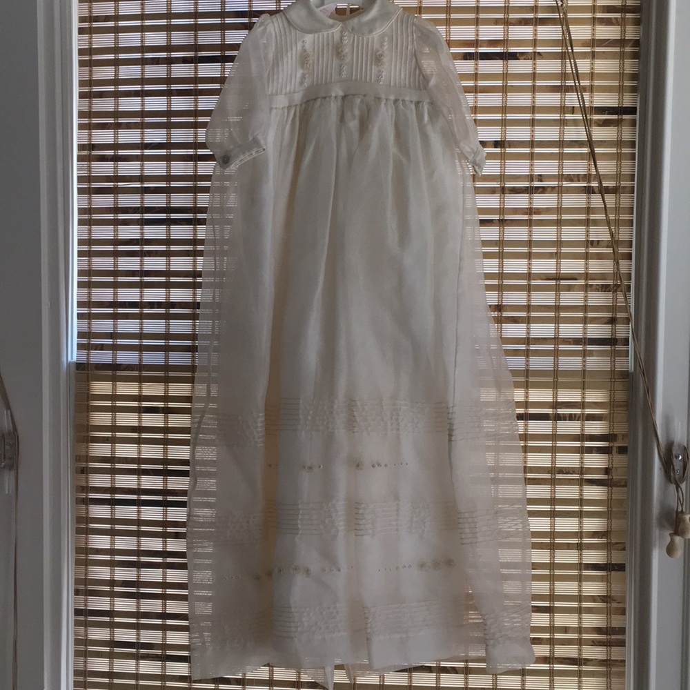 Ivory, Silk, Christening/Baptism Gown w/Bonnet
